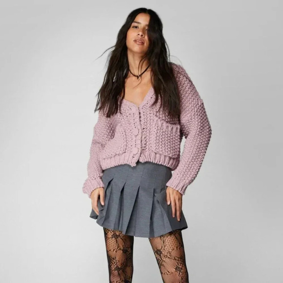 Nasty Gal Lilac Chunky Knit Cardigan - Picture 4 of 7
